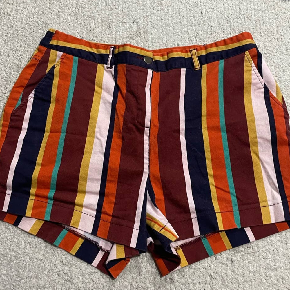 Simply Be Womens 12 Stripe Chino Shorts VTG 1970's Inspired High Waist Colorful
